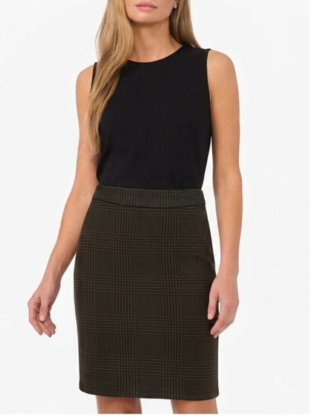 Halogen Black & Brown Plaid Pencil Skirt